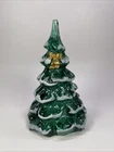 Fenton Art Glass Forest Green Flocked Christmas Tree Figure W/ Bow 6 1/4”
