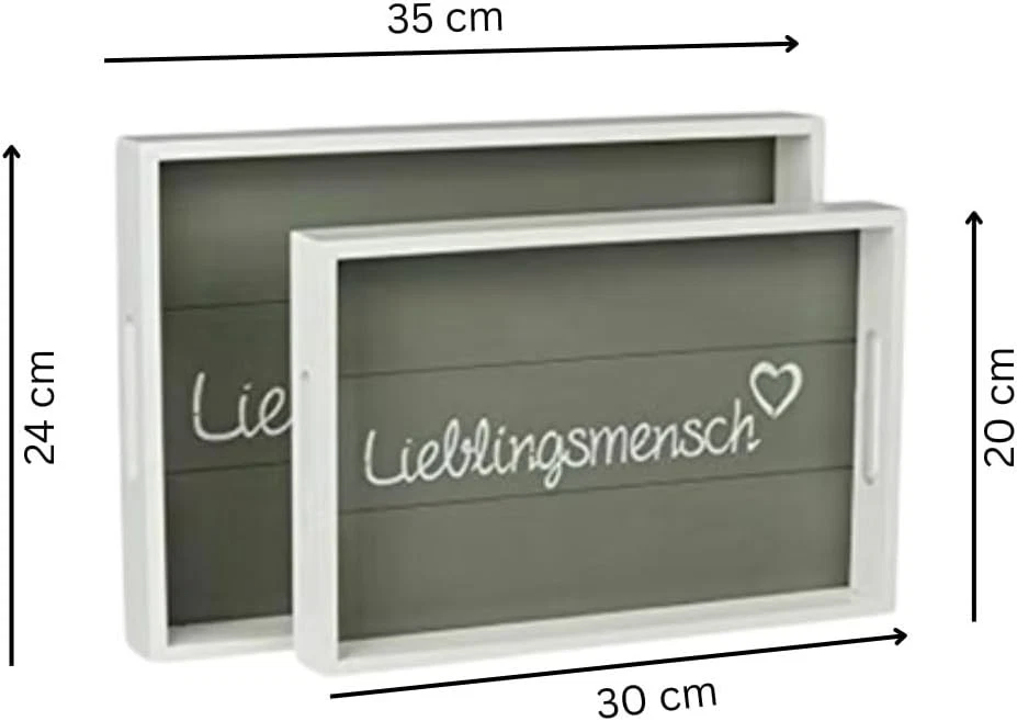 2er-Set Holztablett Weiß/Grau – Rechteckige Dekotablett Kerzentablett Tablett - Bild 2 von 4