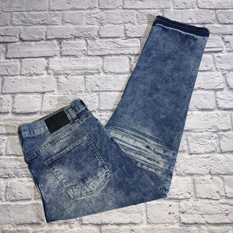 Marc Ecko Jeans Mens 38x32 Cut and Sew Acid Wash Streetwear Blue Denim - Image 3 of 4