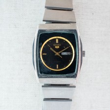 Vintage Seiko 5 Auto Watch Black & Gold TV Dial 2906-075A English/Arabic Day