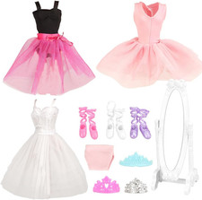 3 Sets Ballerina Doll Clothes Ballet Outfits Dance Dresses Costume Mirror Tutu S