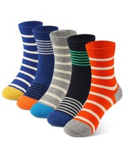 Kids Boys Crew Dress Socks Bright Colorful Stripes Design 5 Pack