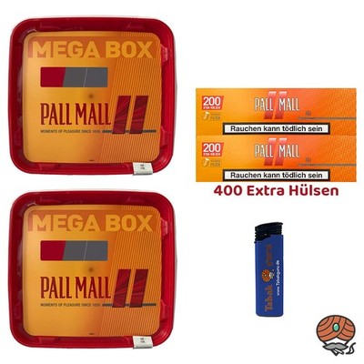 Pall Mall Allround Tabak Mega Box 2x 145g, 400 Xtra Filterhülsen, Feuerzeug