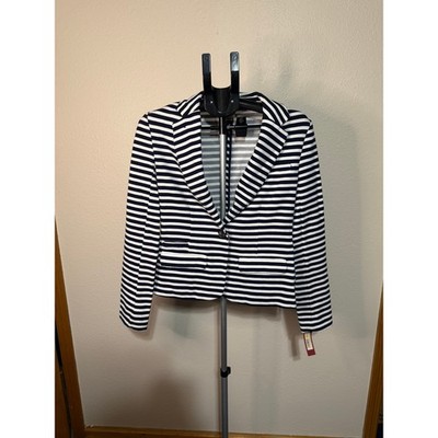 Merona Womens Navy Blue White Striped Knit Blazer Jacket Small NWT