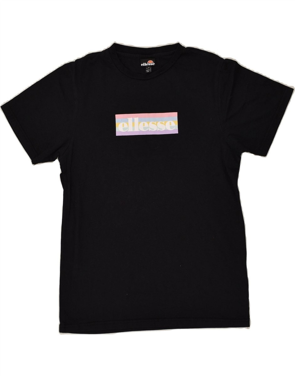 ELLESSE Womens Graphic T-Shirt Top UK 10 Small Black Cotton OB11