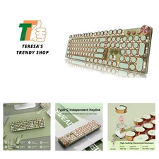 Typewriter Style Mechanical Gaming Keyboard, Wired Mechanical Keyboards,104 K...