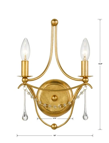 Crystorama Metro 14 1/2"H Antique Gold 2-Light Wall Sconce - Picture 4 of 4