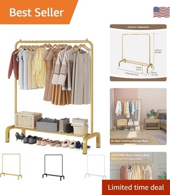 Elegant Gold Metal Garment Rack with Bottom Shelf for Stylish Clothing Storage