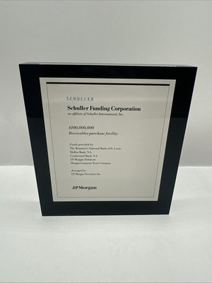 Schuller Funding Lucite Wall Street Paper Weight Tombstone JP Morgan 1990