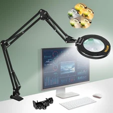 Ultra Long 3-Section Swing Arm 12X 30X Magnifying Glass with Light and Stand,...