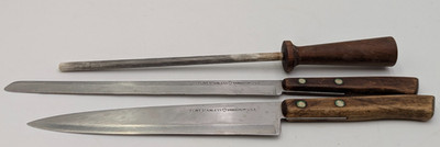Vintage Flint USA Stainless Vanadium Kitchen Knives Lot of 2 + sharpener