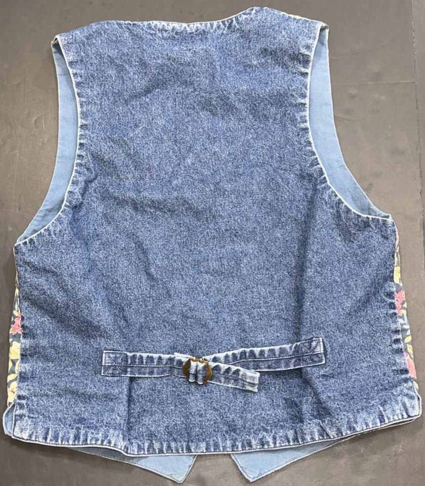 Chaleco Jean Vintage Banana Republic Safari & Travel Floral Algodón Denim Estampado M Foto 4 de 4