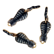 10 Textured Cat Bead Charms Black Gray Stripe Moving Tail Feline Antiqued Crack