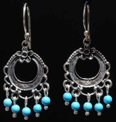 TAXCO MEXICAN JEWELRY 925 STERLING SILVER DANGLE EARRINGS FRIDA KAHLO VTG STYLE