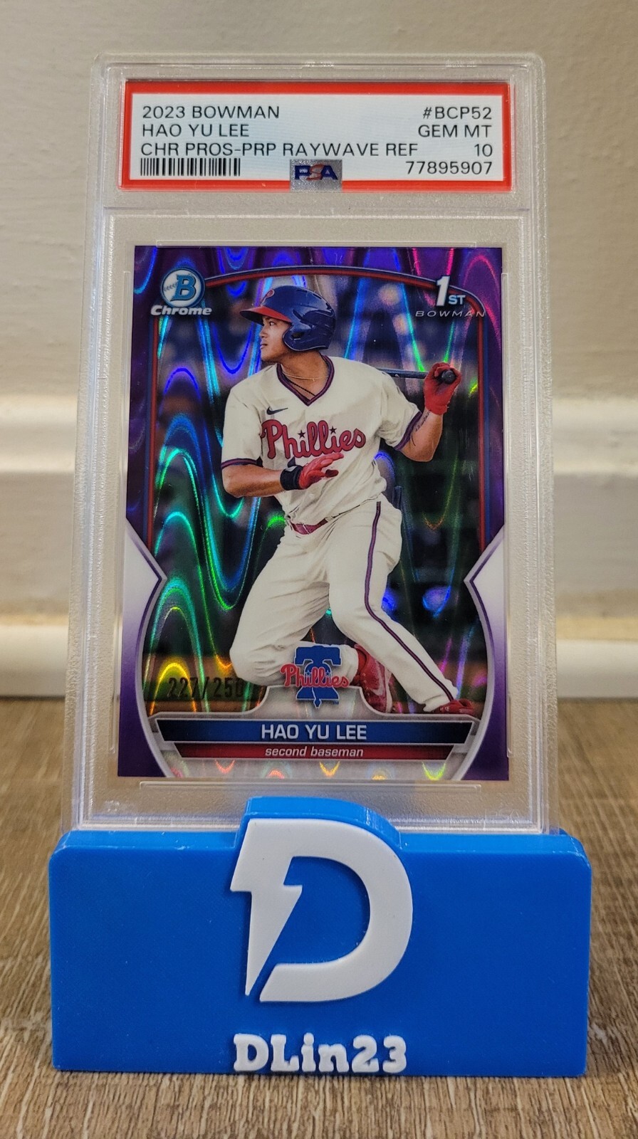 2023 BOWMAN CHROME PROSPECTS HAO YU LEE PURPLE RAYWAVE #/250 BCP-52 PSA 10