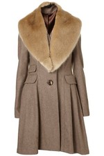 Topshop Oatmeal Wool Fur Stole Collar Girly Skirted Princess Riding Coat Uk10 12