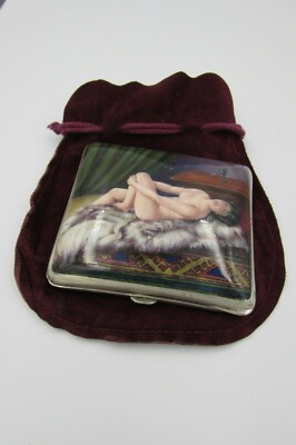 erotic cigarette case Antique French Paris 935 Sterling Silver Nude Erotica Enamel Cigarette Case
