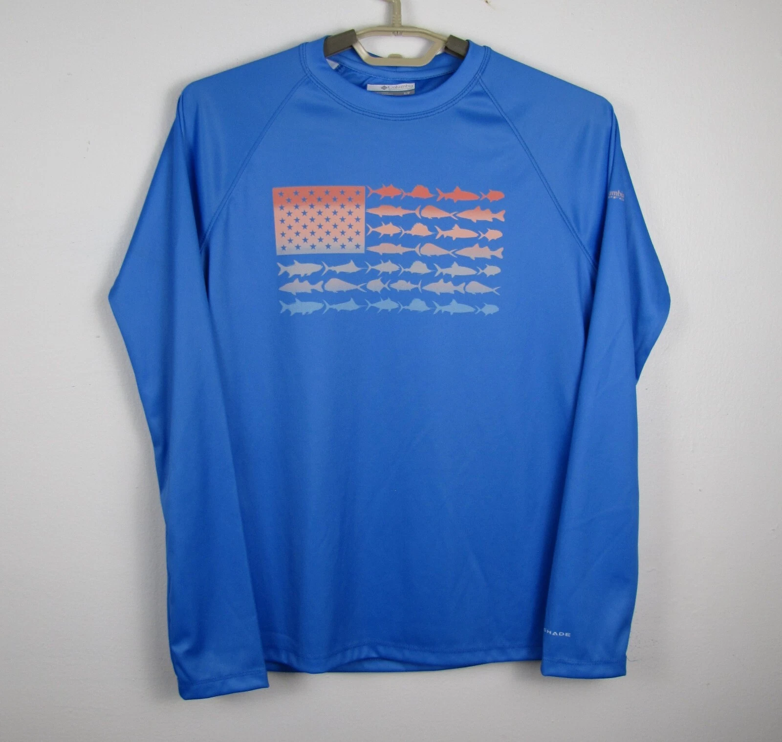 Columbia PFG Size Small Blue Omnishade Long Sleeve Crew Neck Fishing Shirt