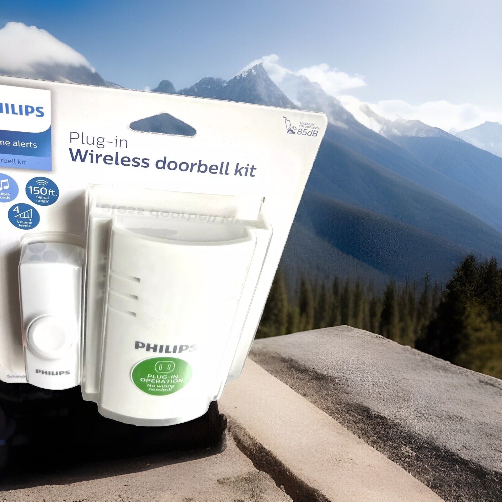 PHILIPS WIRELESS PLUGIN DOORBELL KIT 2-MELODIE CHIMES TRUE WHITE