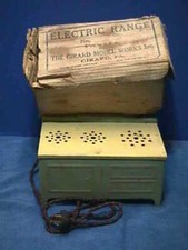 GIRARD Toy ART DECO Electric COOK STOVE Original BOX c.1930 GREEN Cream COMPLETE