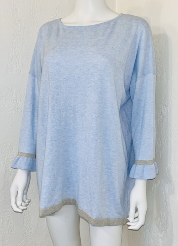 NWT Lilly Pulitzer Charla Heathered Blue Crew Tint Knit Gold Trim Sweater Size L - Picture 18 of 21