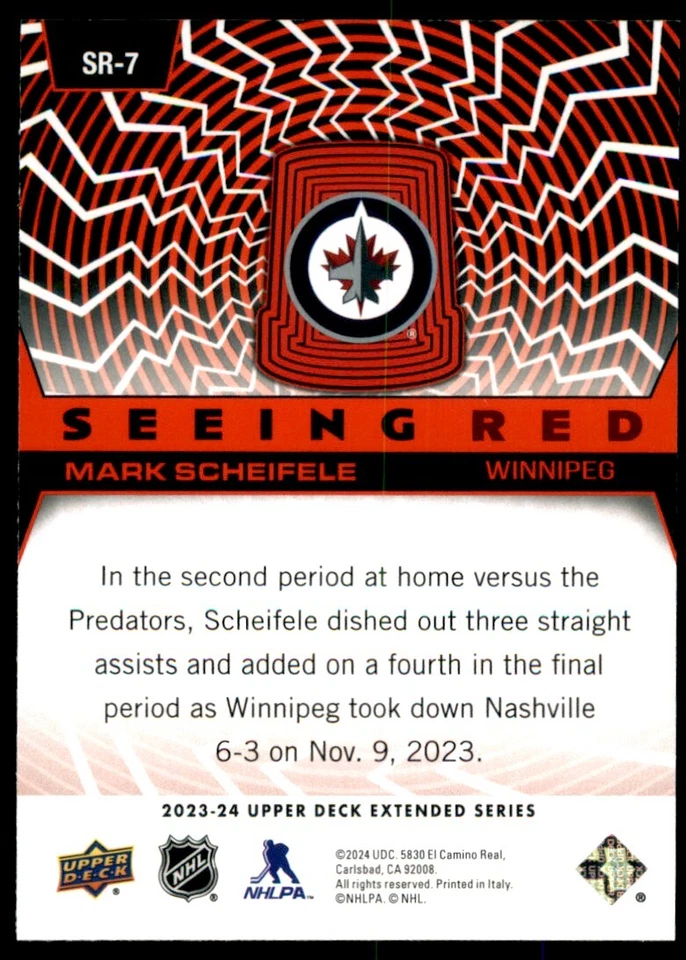 2023-24 Upper Deck Extended Series Seeing Red Mark Scheifele #SR7 - Image 2 of 2