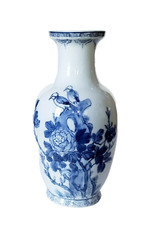 VINTAGE CHINESE BLUE & WHITE FLORAL BIRDS PORCELAIN VASE CHINOISERIE