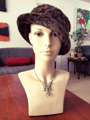 Hat Brown + Black Spots Faux Fur Size 
