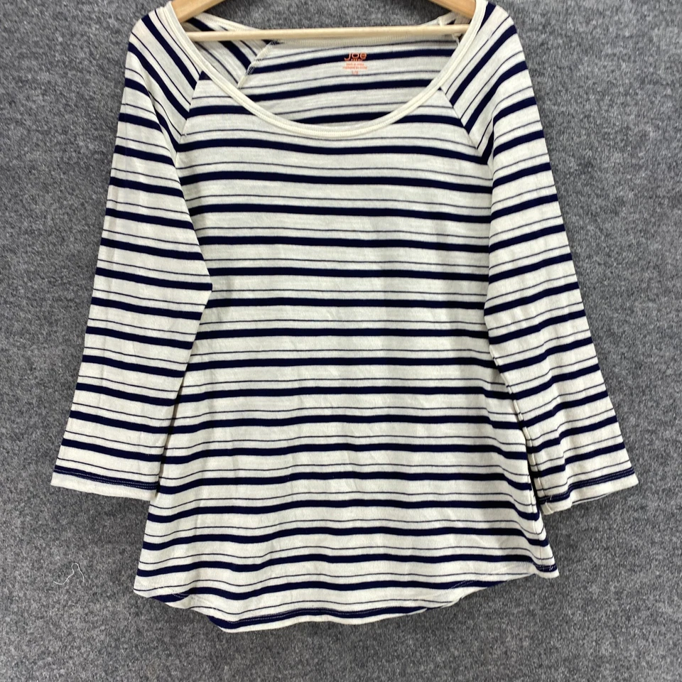 Camiseta Joe Fresh Mujer L Grande Blanca Rayas Manga Larga Cuello Redondo Algodón Foto 4 de 4