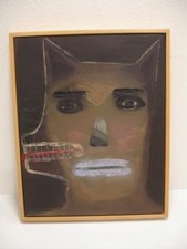 Holly Roberts Artist 'Sad Cat' Oil Painting on Silver Print Panel Signed Framed