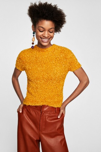 Zara Tejido Jersey Camiseta Top Blusa Amarillo Brillante S PEQUEÑA 8 4 36 |  eBay