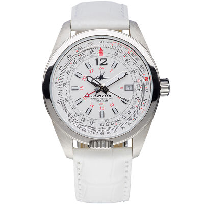 Abingdon Amelia Cloud White GMT Pilot Watch with White Leather