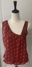 Free People Red Paisley Floral Sheer Lace Asymmetrical Tank Top Small Fairy