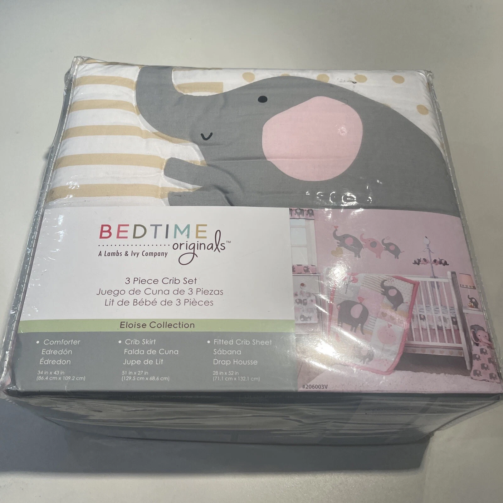 Bedtime Original Elephant 3-Piece Crib Bedding Set Quilt/Crib Skirt/Fitted Sheet