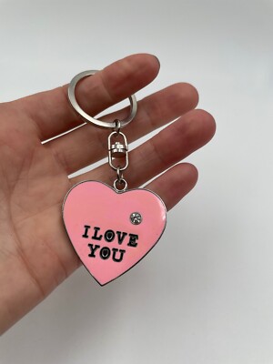 Porte-clés Romantique 'I Love You' Avec Strass Rose Sur Fond Argenté - Parfait Pour Un Cadeau D'amour - Neuf Avec étiquettes
