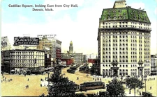 Postcard Detroit Michigan Cadillac Square Looking East Shows Blackstone Cigars