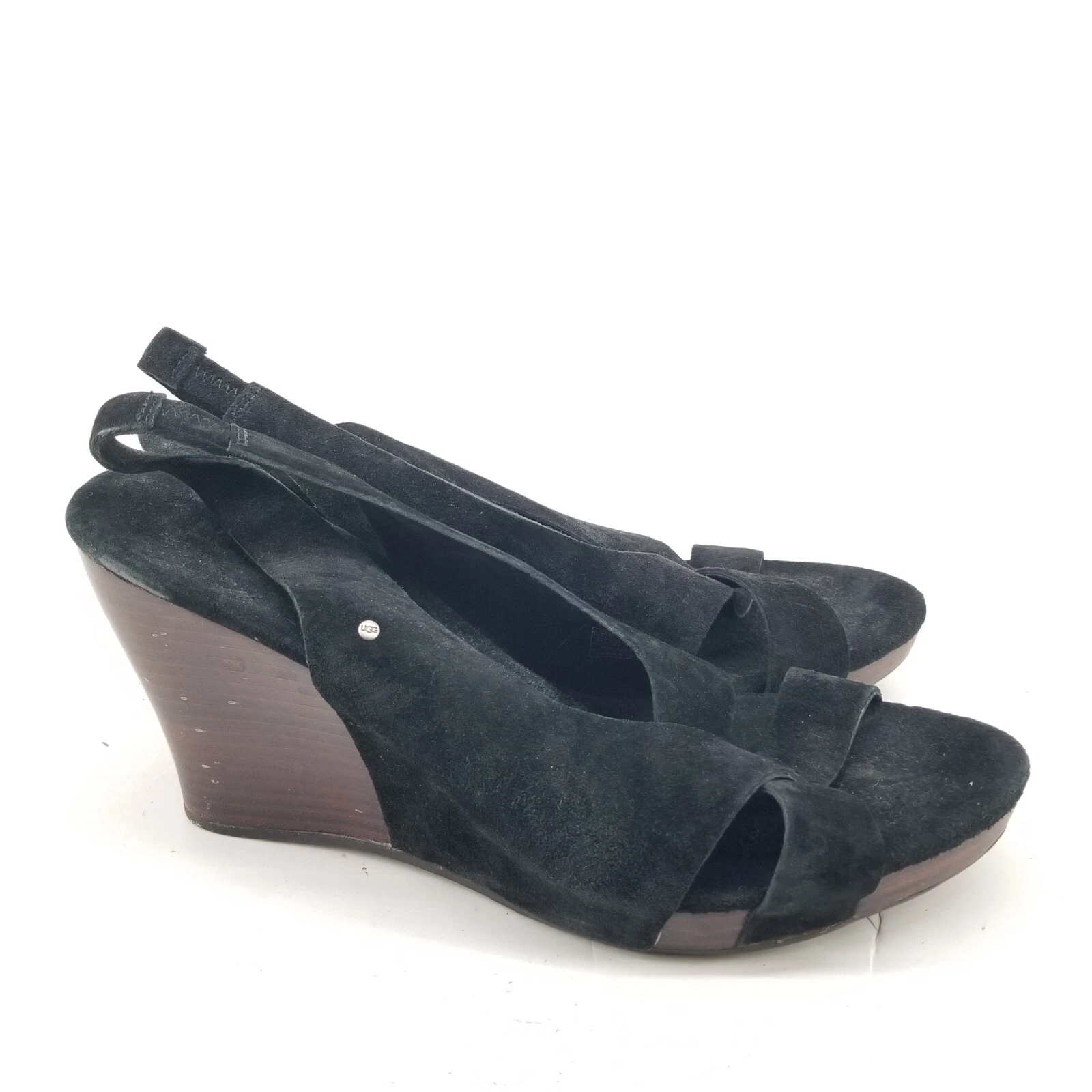 Sandali neri in legno zeppa B4 Ugg taglia 11 S N 3190 camoscio slingback