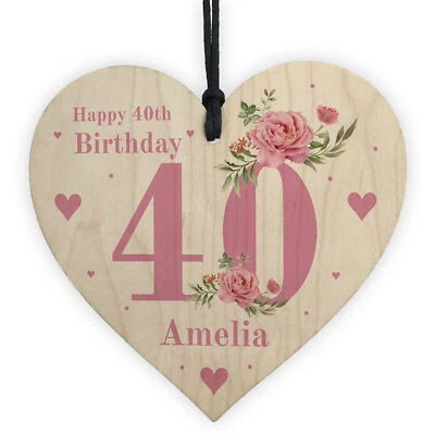RED OCEAN Personalised 40th Birthday Card Mum Sister Auntie Friend Wood Heart Floral Gift