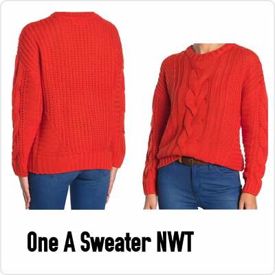 One A cable knit sweater long sleeve riot orange PS small | eBay