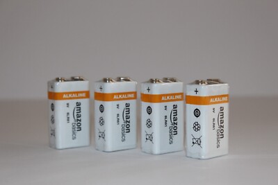 Amazon Basics 4-Count 9v 9 Volt Alkaline All-Purpose Batteries, 5-Year,  7/2023