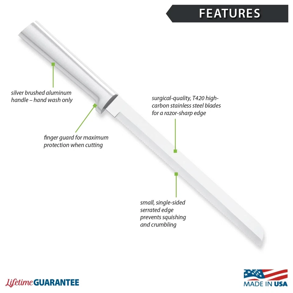 CUCHILLO PAN RADA CUTLERY R143 8" MANGO PLATEADO Foto 2 de 3