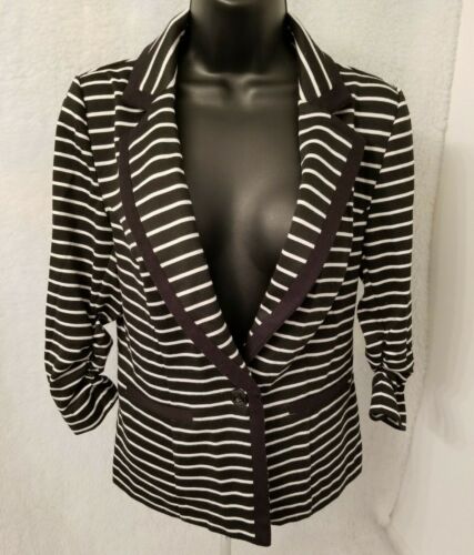 AGB Womens Blazer Jacket Shirt Top Blouse Size 6P 6 Petite Black White Striped - Picture 1 of 6