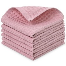 Cleanbear Cotton Washcloths Set of 6, Waffle Wash 13 x 13 inches, Pale-pink