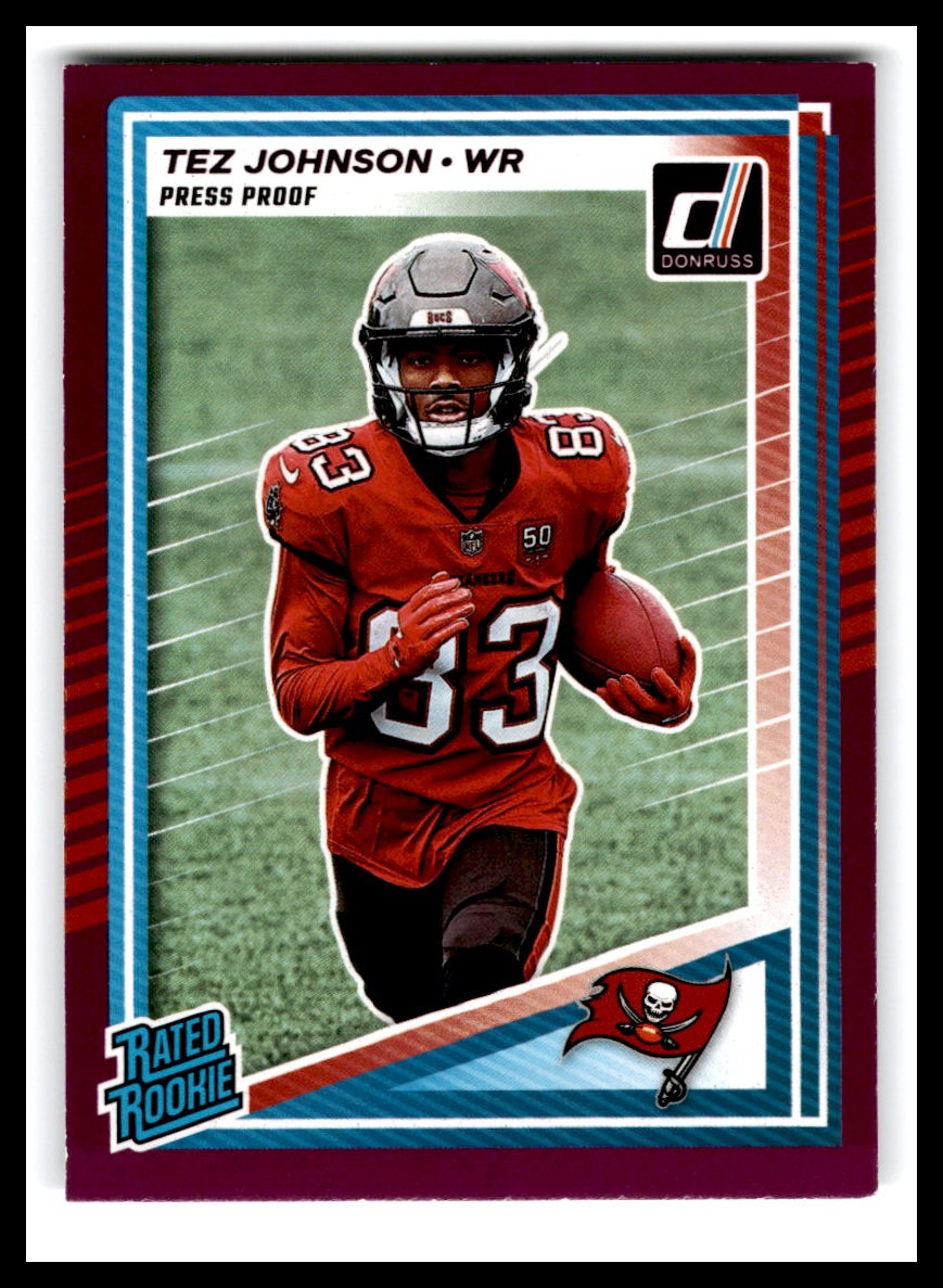 2025 Donruss #313 Tez Johnson Press Proofs Purple - Tampa Bay Buccaneers