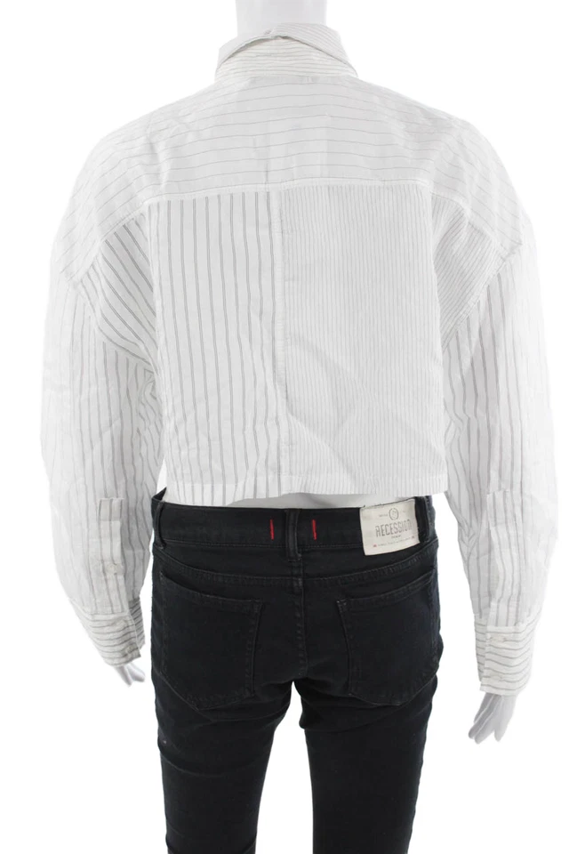 Top corto a rayas con botones blanco manga larga talla S de Zara para mujer Foto 3 de 4