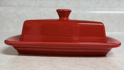 Fiesta Homer Laughlin USA Red Scarlet Covered Butter Dish W/ Lid XL 8"