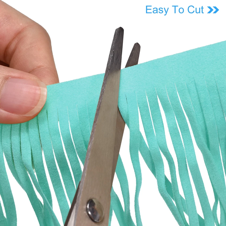 2 Meter 4" PU-Leder Fransenborte Doppelseitige Nähen Quasten Fransen, Seeblau - Bild 4 von 4