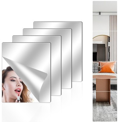 4 Pack Acrylic Mirror Tiles, 12 x16 Unbreakable Wall Mirror Full Length, Stick o