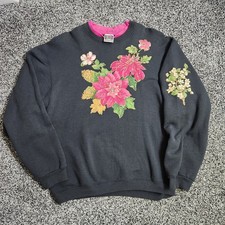 Vtg 90s Granny Poinsettia Sweatshirt Women L Made in USA Fruit of the Loom Retro