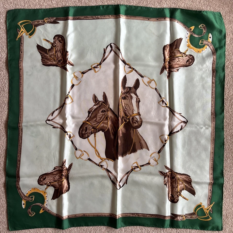 VINTAGE Scarf Equestrian Horse & Tack Theme Acetate 1970s - Image 2 of 4